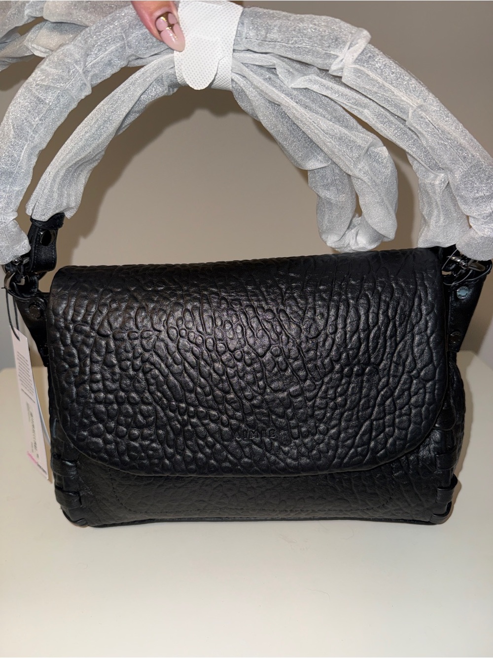 Textured Pebbled Leather Crossbody Bag - Black